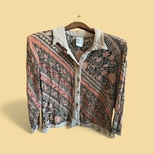 Globe Trotter Clothing of Bali Patterned Button-Up Long Sleeve Blouse Top XL